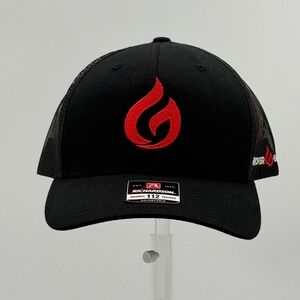 Richardson 112 Trucker Hat Black Grover Gaming Red Flame Logo Snapback Mesh Cap